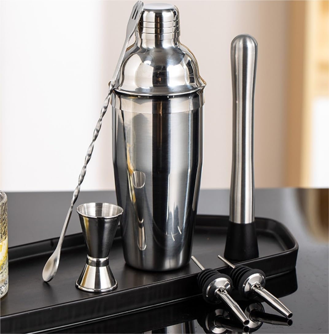 Juego de Cocktail Shaker Juego de coctelera, Juego de Barman, Juego de Herramientas de Barra de 6 Piezas, Juego de Barra con Todos los Accesorios prácticos para Bar Coctelera Profesional Herramientas