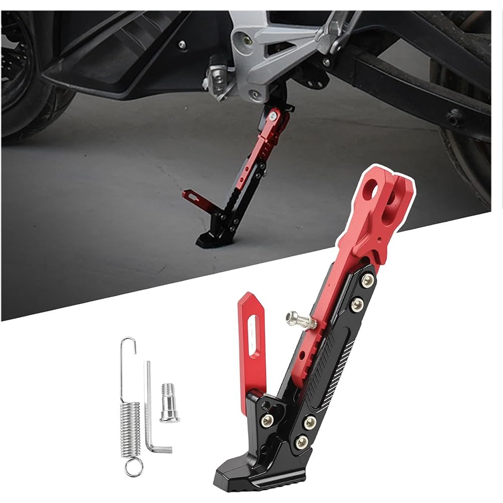 UDJCHK Motorcycle Kickstand for Vespa LX 50 2T/4T/4V/Navy/LX 50cc 2T/4T/LX150/LX50 4T, CNC Aluminum Alloy Parking Foot Brace Non-Slip Support Kickstand, Adjustable Side Stand with Spring Lock,Red
