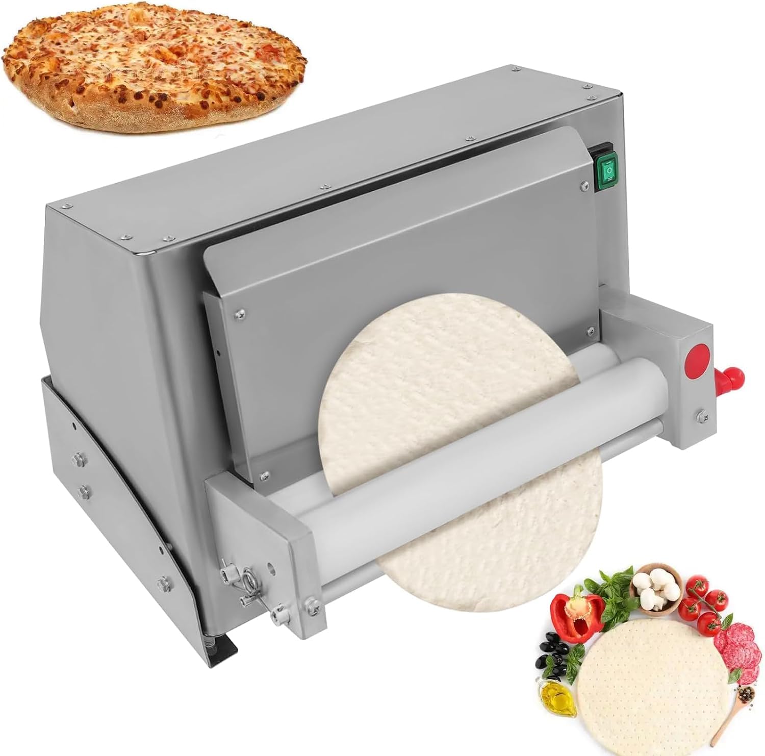 Stendetrice per impasto pizza professionale da 450 W, pressa per impasto in acciaio inox con pedale, spessore regolabile da 1 a 5,5 mm, per croste di pizza da 7,6 a 30,5 cm. (20.08inch)