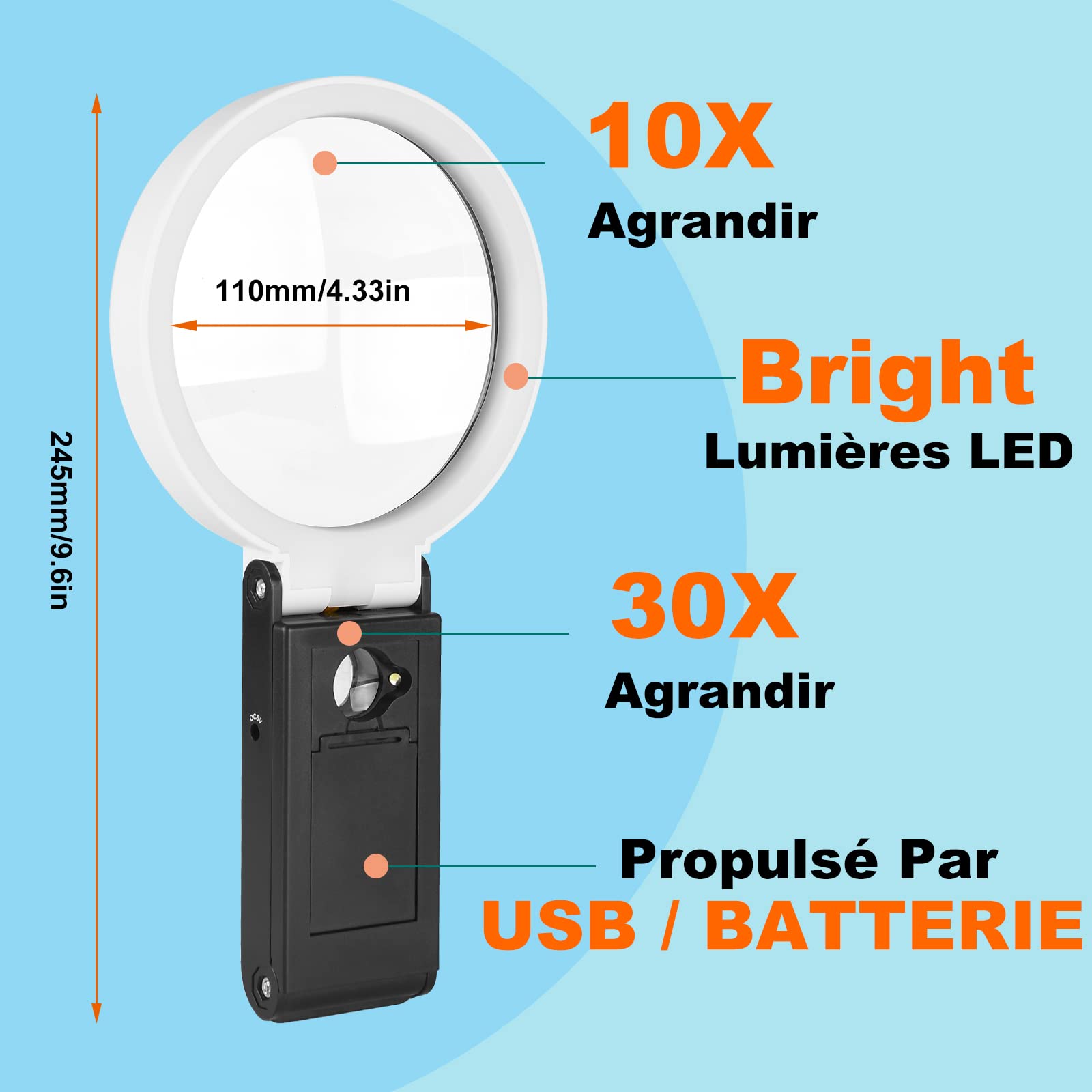 Grande lente d'ingrandimento 4.35in 25X 35X con luce e supporto, lente d'ingrandimento luminoso LED portatile in piedi, mappa, gioielli