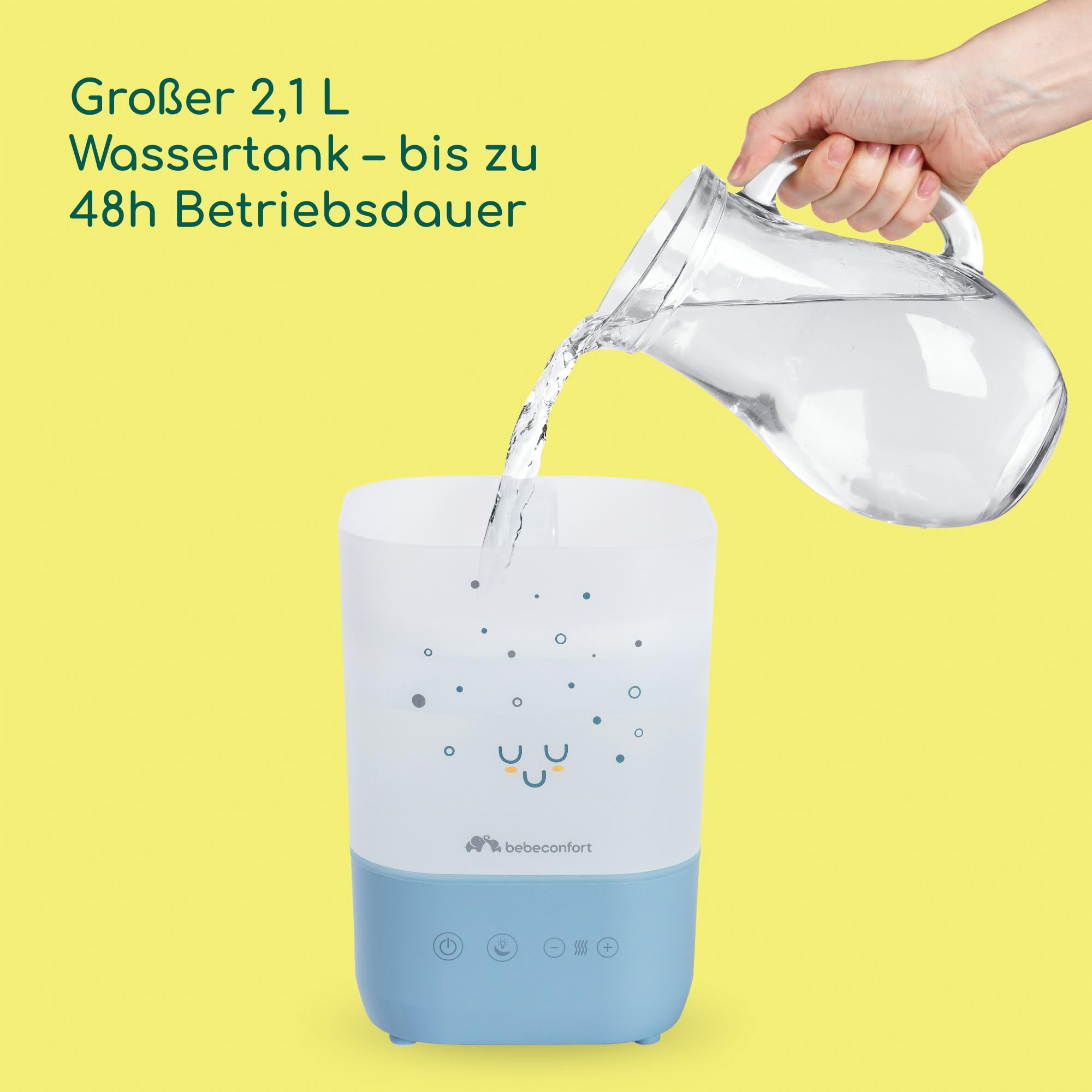 Bebeconfort Cool-Mist Luftbefeuchter Baby, Baby Nachtlicht mit 7 Farben, Ultraschalltechnologie (bis 48 Stunden), 2,1 Liter Easy-Fill-Wassertank, Ausschaltautomatik, Reinigungsbürste Inklusive, Blau