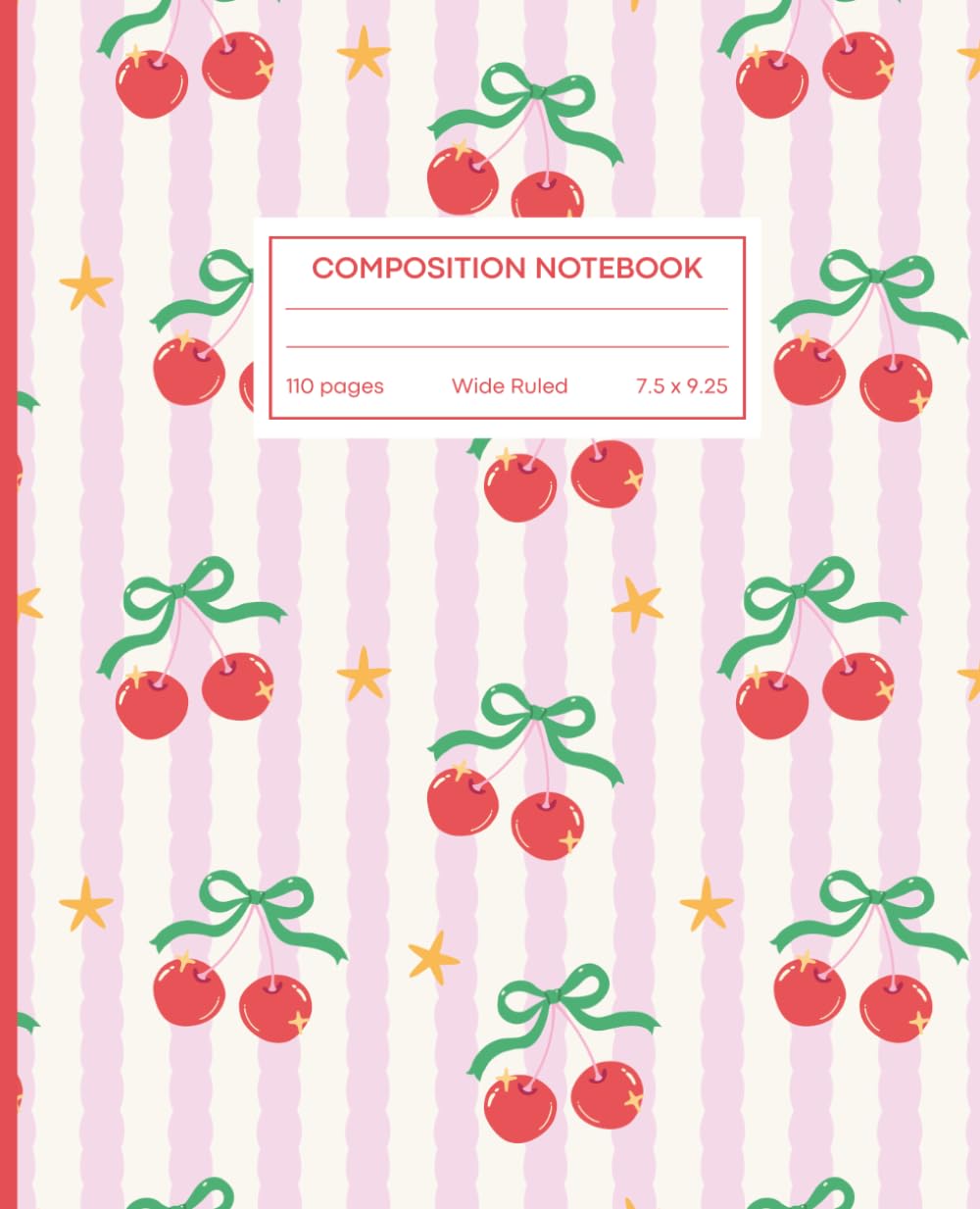 Composition Notebook Wide Ruled: Cute Girly Pretty Cherry Coquette Bows Aesthetic Journal for Women, Girls, School, College, University, Work