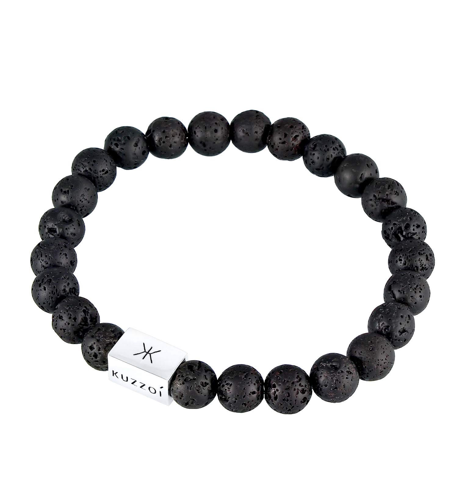 Kuzzoi Buddha Herren Naturstein Armband elastisches aus Lava Perlen (8 mm)