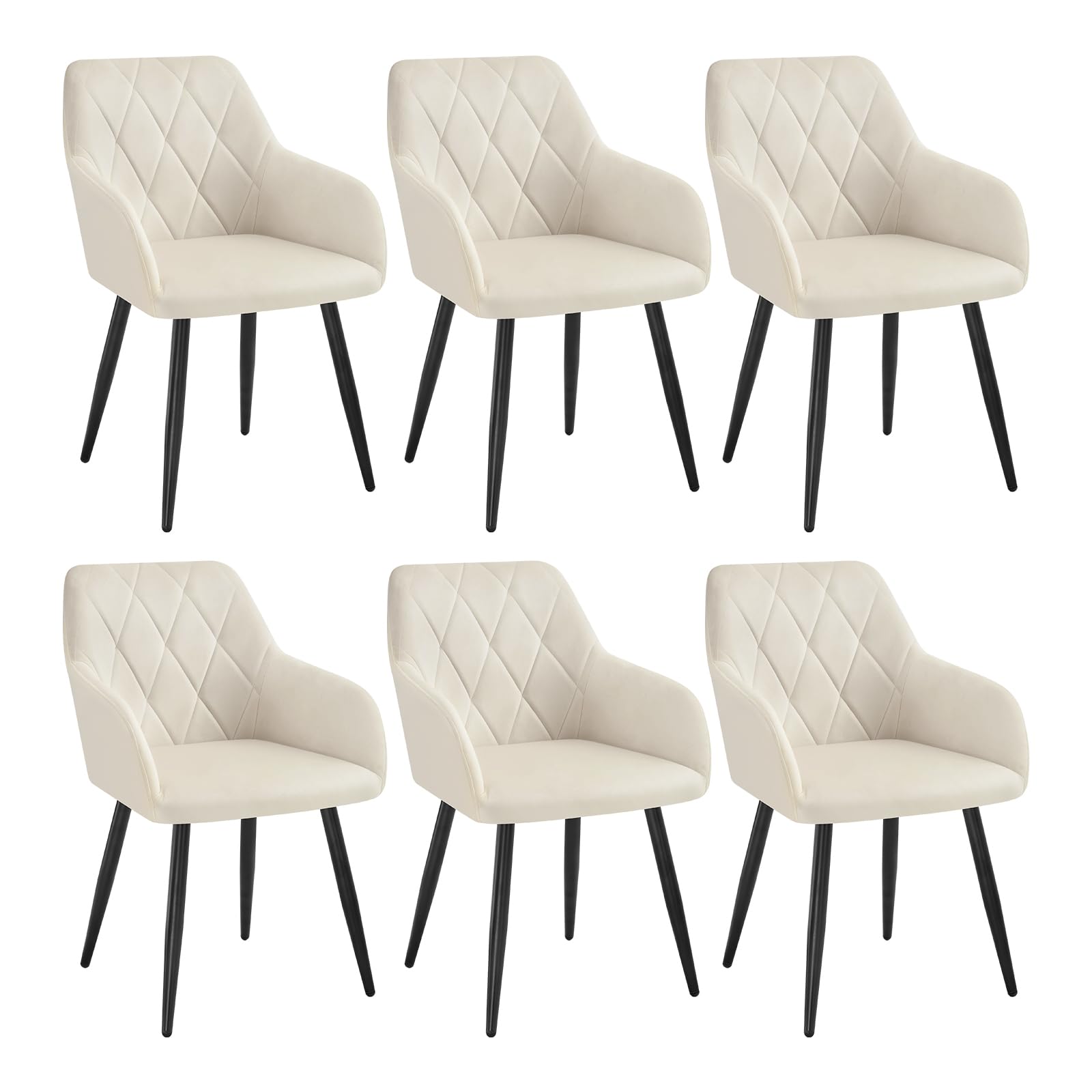 WOLTU 6er Set Esszimmerstühle mit Armlehne Rückenlehne, für Esszimmer Wohnzimmer Küche, Bequeme Küchenstühle gepolstert mit Samtbezug, Metallbeinen, Cremeweiß