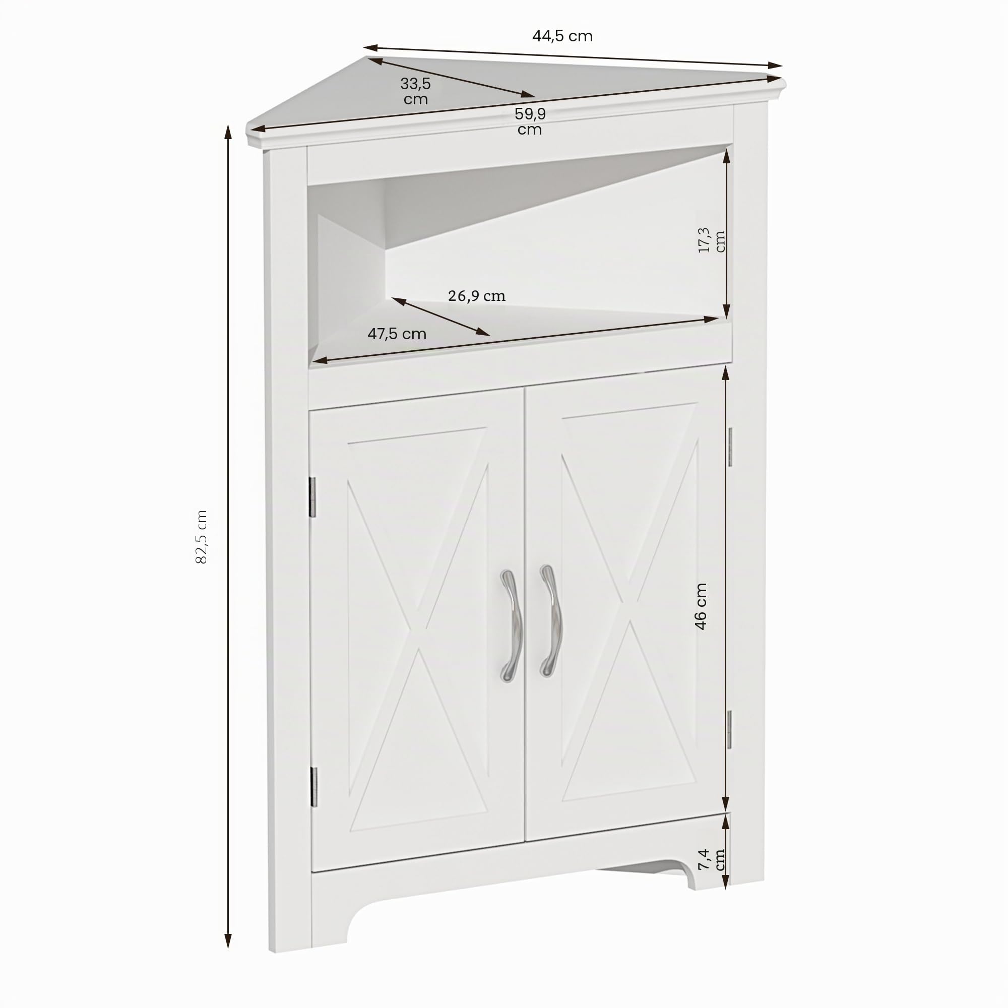 ChooChoo Eckschrank, kleiner Eckschrank mit Scheunentür-Design und verstellbarem Regal, platzsparender Wohnraum für Wohnzimmer, Badezimmer, Küche, Schlafzimmer, Weiß