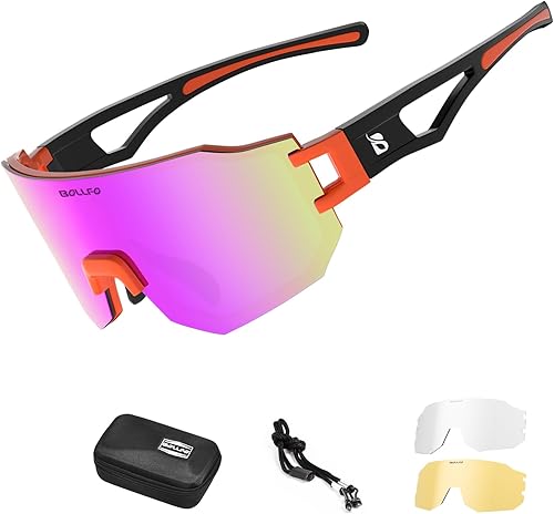 BOLLFO Gafas de sol deportivas polarizadas gafas de ciclismo con 3 lentes intercambiables para hombres y mujeres béisbol conducción pesca