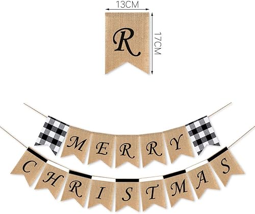 Miniatura 4 de Cartel de arpillera de Feliz Navidad Buffalo Check Mantel Chimenea Guirnalda Decoración Suministros
