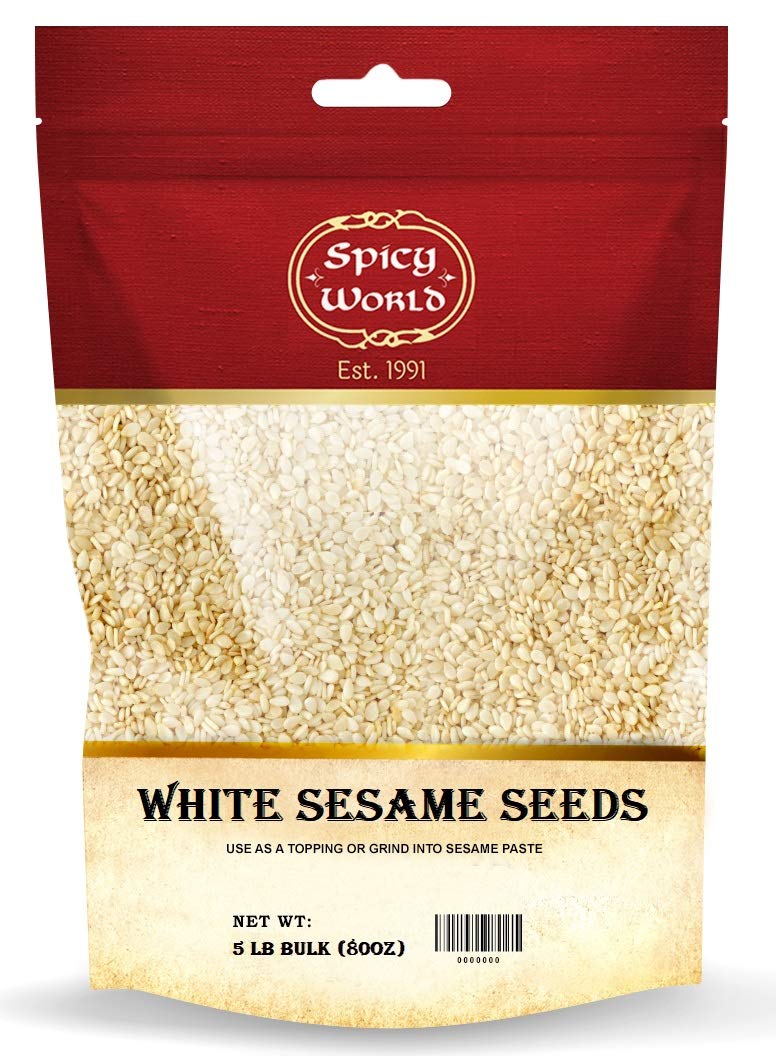 Spicy World White Sesame Seeds 5 Pound Bulk Bag - Hulled Till