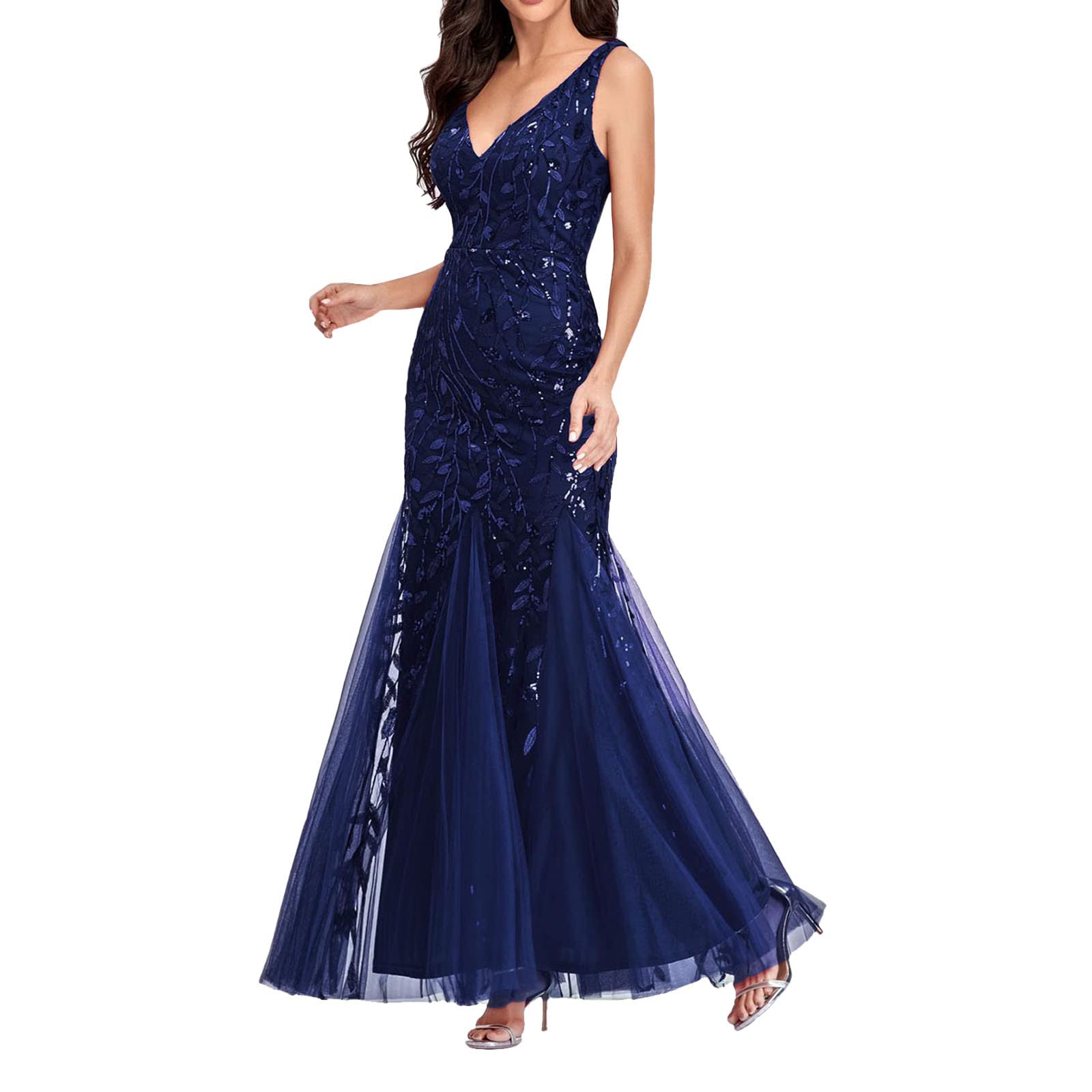 Vestito Donna Elegante Curvy Lunghi Festa Ruffled Ballo Abiti da Sera Vestito da Sera Eleganti Cerimonia Abito da Donna Classico Cocktail Party Vestito Donna Banchetto
