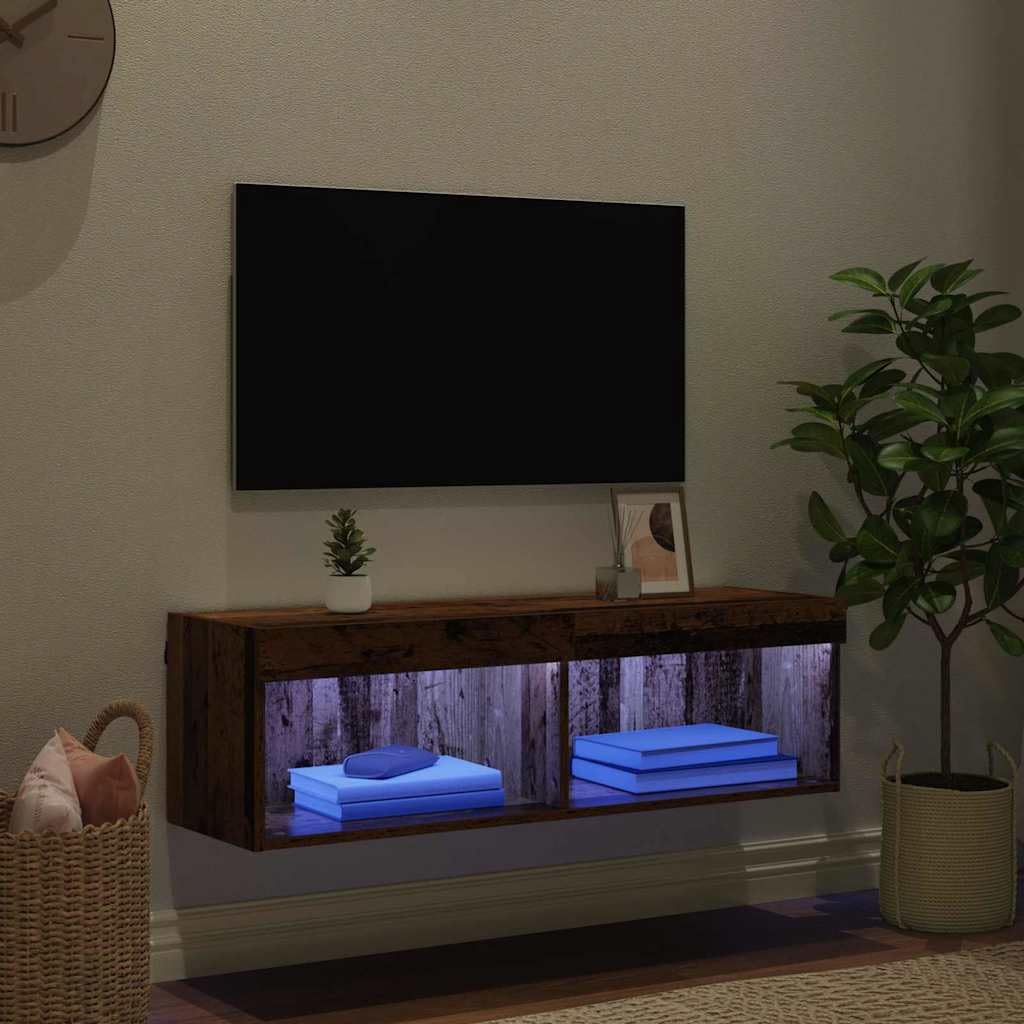 Zestaw szafek RTV LED wiszący Stare drewno 100x30x30 cm meble do salonu z oświetleniem wielokolorowym pływająca szafka pod telewizor nowoczesna