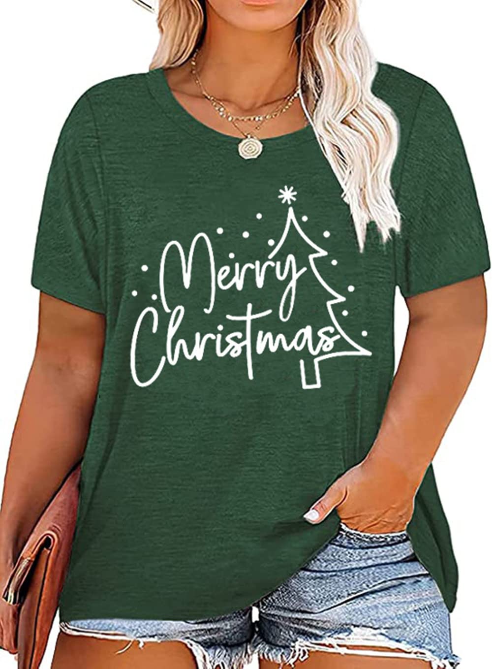 kfulemaiPlus Size Christmas Tshirt Womens Buffalo Plaid Merry Christmas Graphic tee Leopard Plaid Xmas Tree Short Sleeve