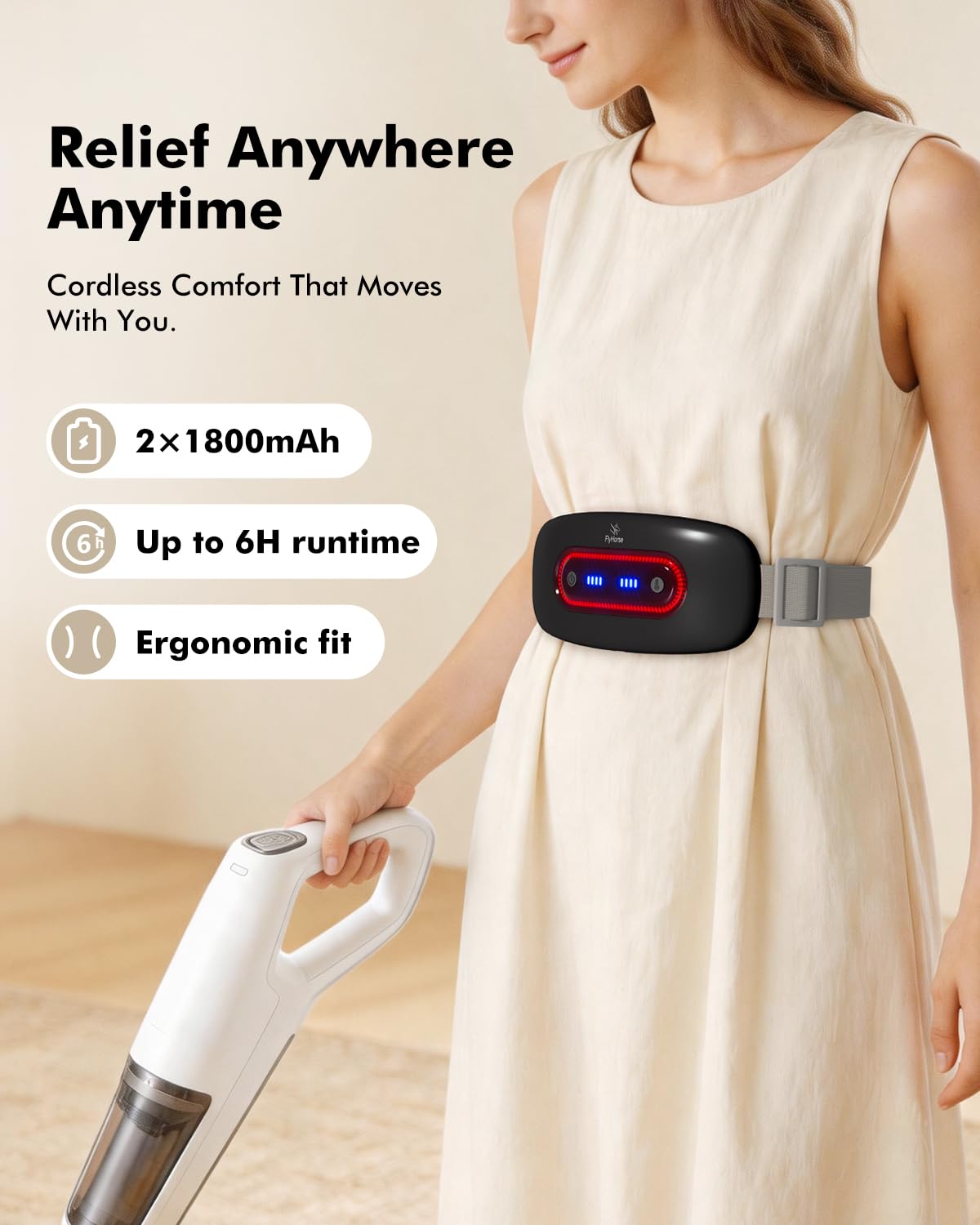 Almohadilla de calefacción eléctrica, almohadilla de calefacción menstrual portátil inalámbrica con 4 niveles de calor y 4 modos de masaje, cinturón de calentamiento rápido grande para el vientre
