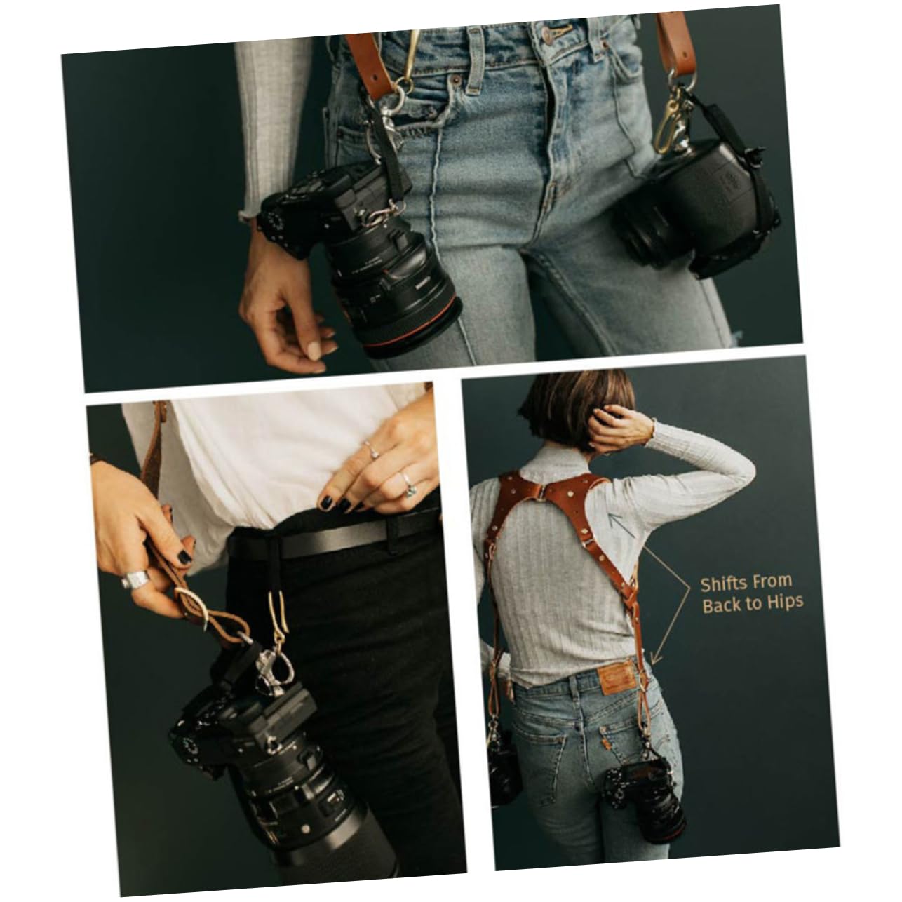 Veemoon Bandoulière pour Appareil Photo en Cuir Marron Réglable