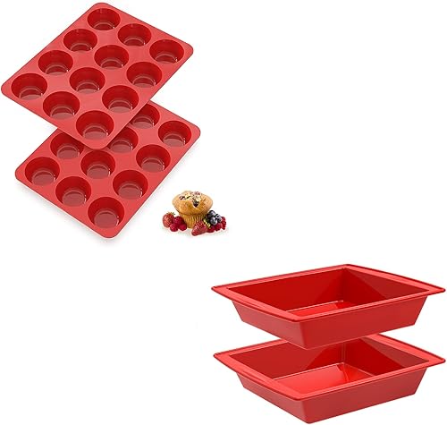 Miniatura 1 de SILIVO 2 moldes de silicona para magdalenas + 2 moldes de silicona para tartas