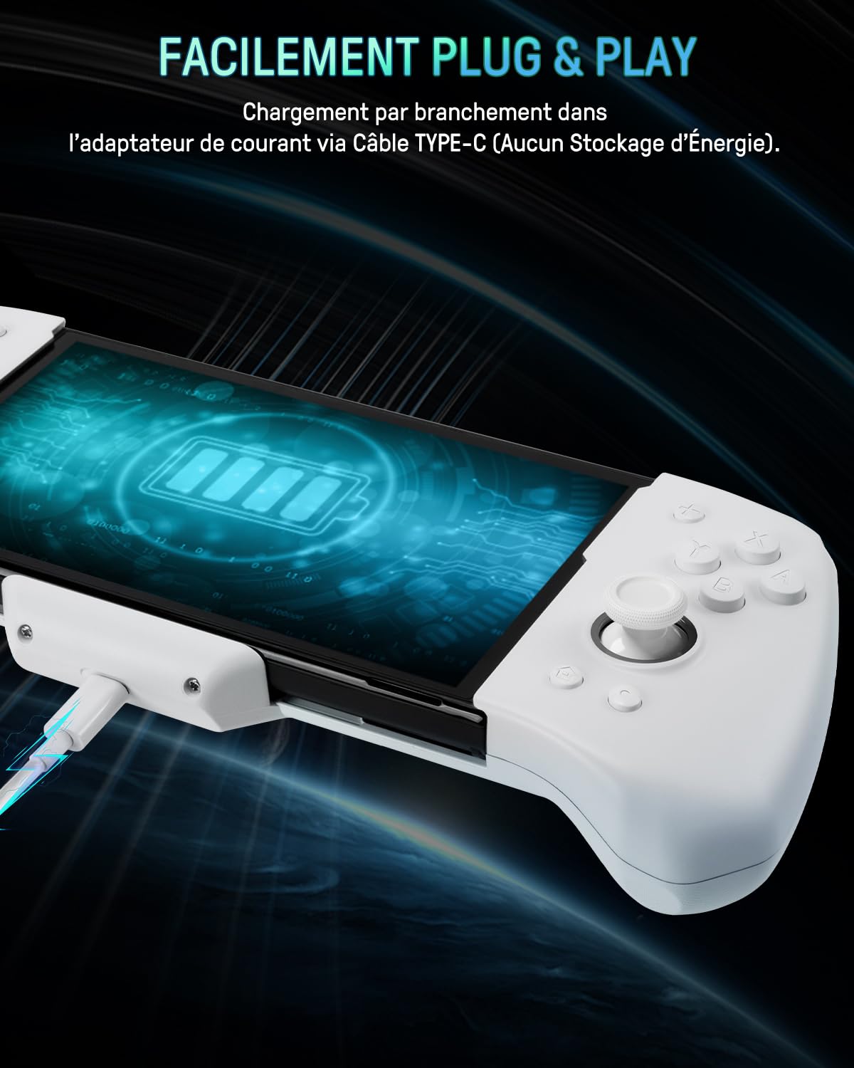 PALPOW Manette lumineuse Switch – Compatible Switch/OLED, design ergonomique, Joypad intégré, Turbo, Mapping, LED 7 couleurs – Blanc