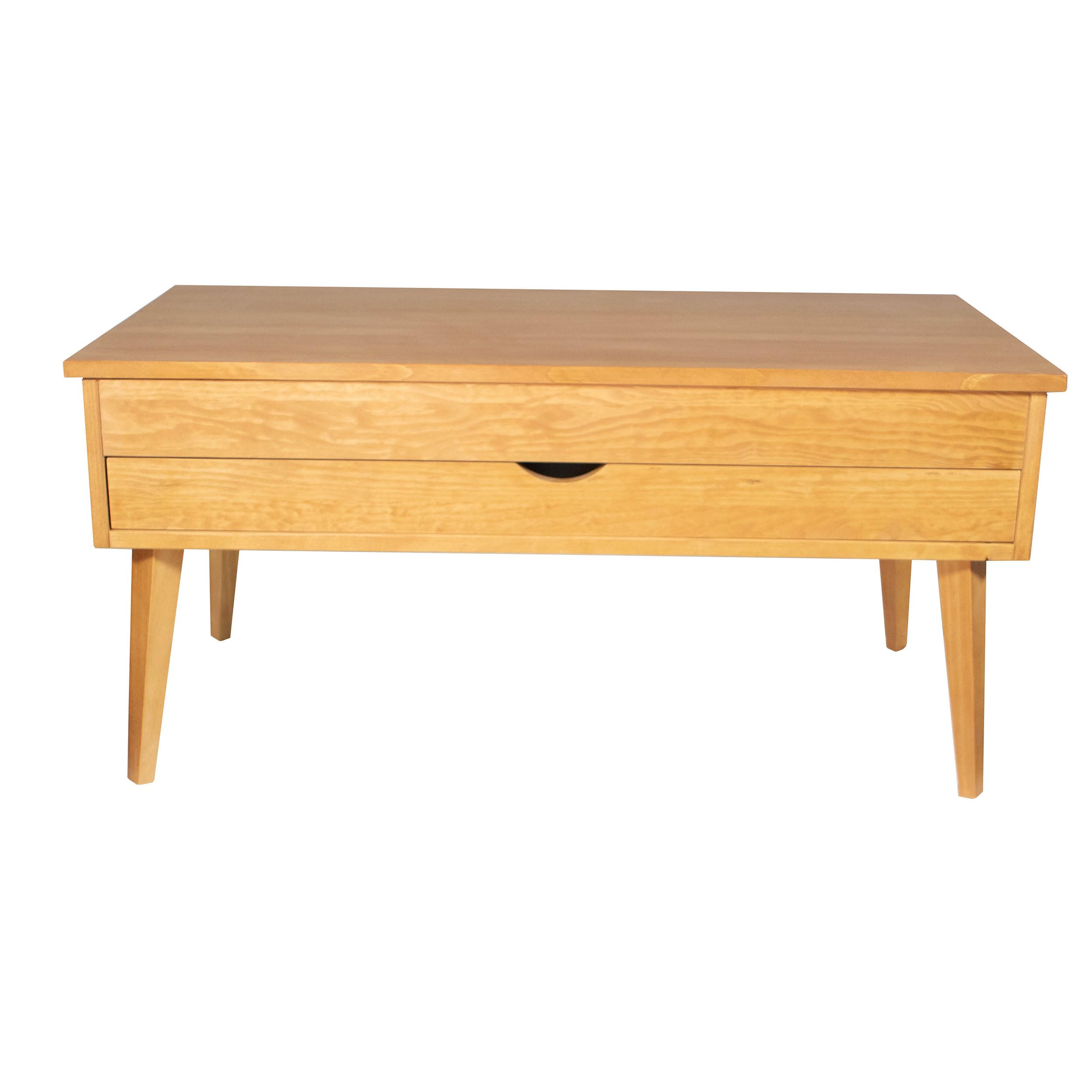 LoMasCasa - Mesa de Salon de Centro Colección Sonka Elevable con Cajón Deslizante de Madera Natural Maciza Disponible en Color Madera de Cerezo con Pata Conica - 100x50x48 cm