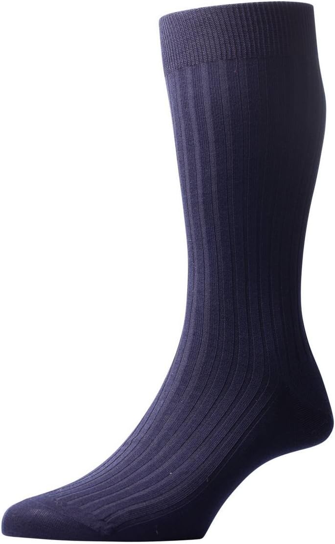 Pantherella Mens Danvers Rib Cotton Lisle Socks - Navy - Medium