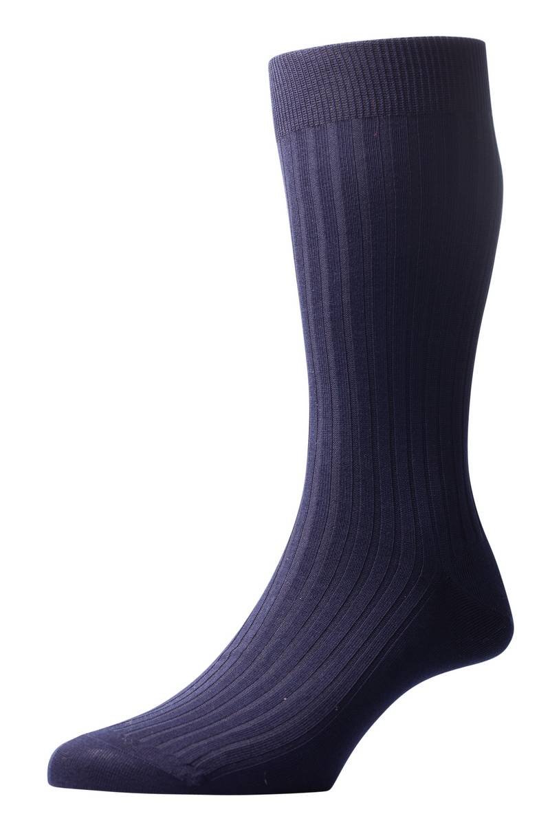 Pantherella Mens Danvers Rib Cotton Lisle Socks - Navy - Medium