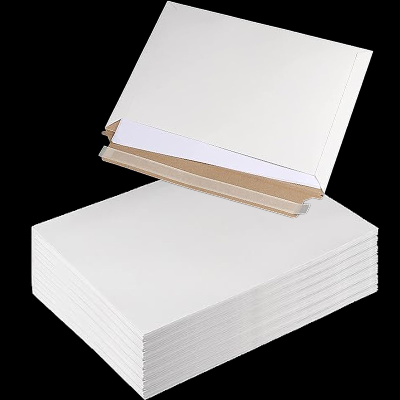 Photo 1 of HAKZEON 100 Pack 12.8 x 9 Inch Rigid Mailers, Self Seal Stay Flat Bulk, White Cardboard Envelops Mailers, Stay Flat Photo Document Mailer for Documents, Photos, Letters, CD