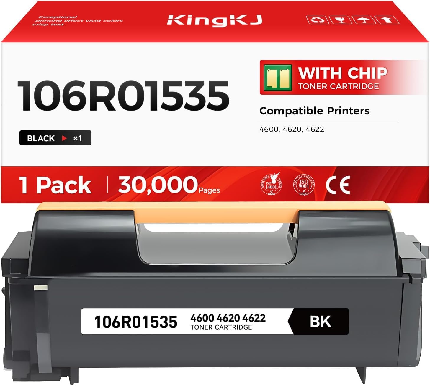 4600 4620 4622 Black 106R01535 Toner Cartridge High Capacity with chip 1-Pack Replacement for 106R01535 Toner Compatible Xerox 4600 4620 4622 Multfunction Printer Ink Laser All-in-One 30,000 Pages