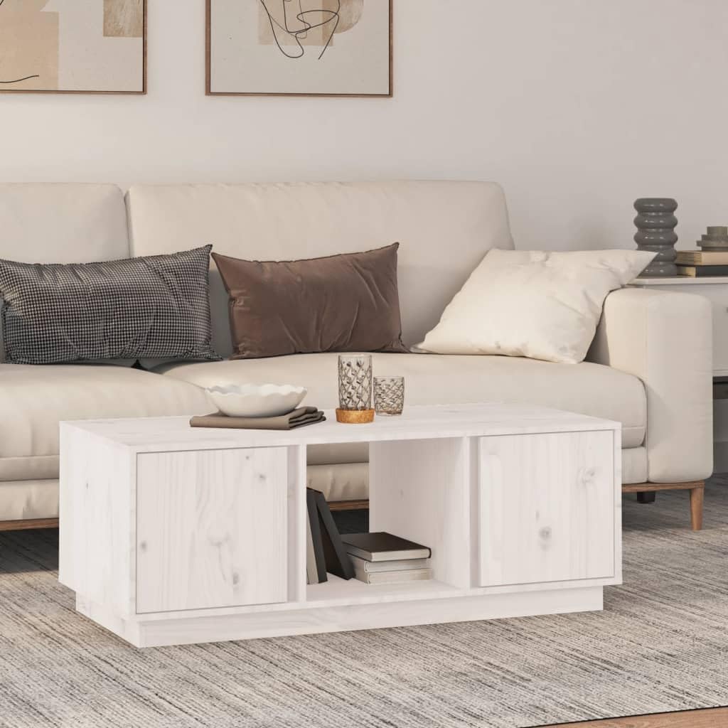 Fengshui Stolik kawowy biały 110 x 50 x 40 cm lite drewno sosnowe