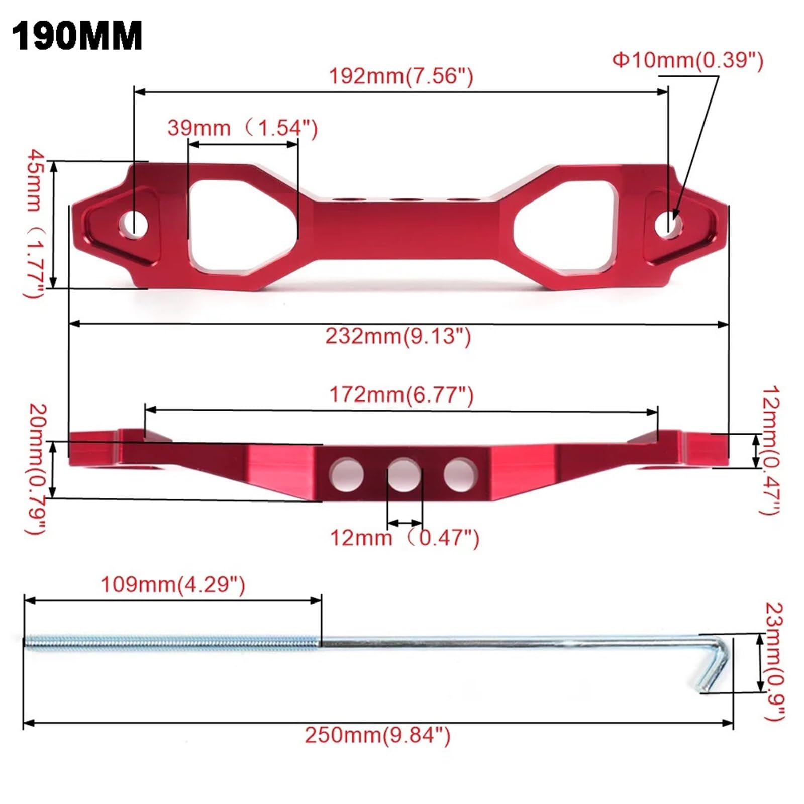 Mocowania silnika samochodowego Dostarczono 140mm/190mm Billet Aluminium Samochodowy Akumulator Mocowanie Uchwyt Mocujący Akumulator 14cm 19cm BTD038(190mm Black)