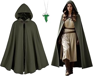 Cloak with Hood Women, Medieval Costume Round Metal Buckle Cloak with Green Leaf Brooch Necklace for Halloween.