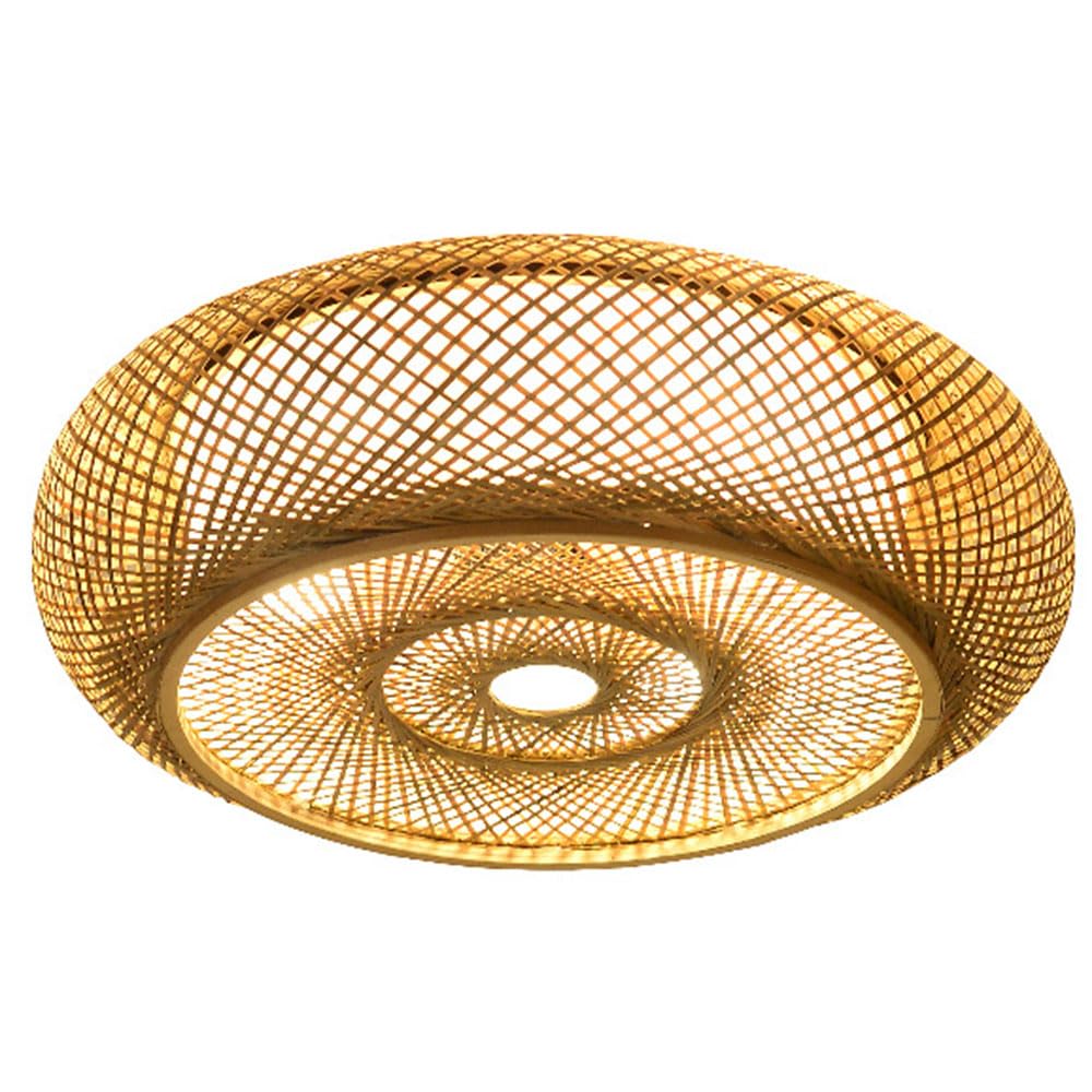 OZBMA Semi Ceiling Lamp Hollow 2-Layers Rustic Flush Mount Light Fixture Retro Bamboo Overhead with E26 Base Chinese Style Antique Tearoom Hallway Chandelier Shade (size_name 60cm)