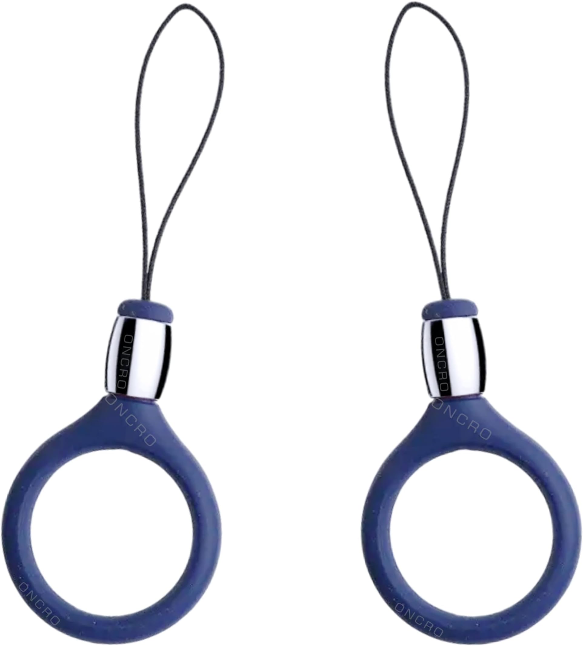Pack of 2 Blue Round shape Silver top charm Keychain Silicone Finger Ring Lanyard for Mobile Phones Hanging thread Strap Anti-Slip ideal for Cameras keys pen drive electronics accessories