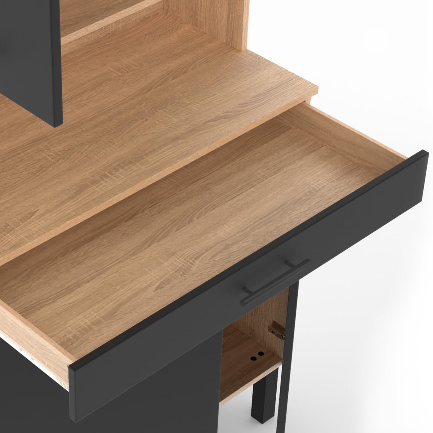 IDMarket - Credenza CINA 80 CM con 4 ante e cassetto effetto faggio nero