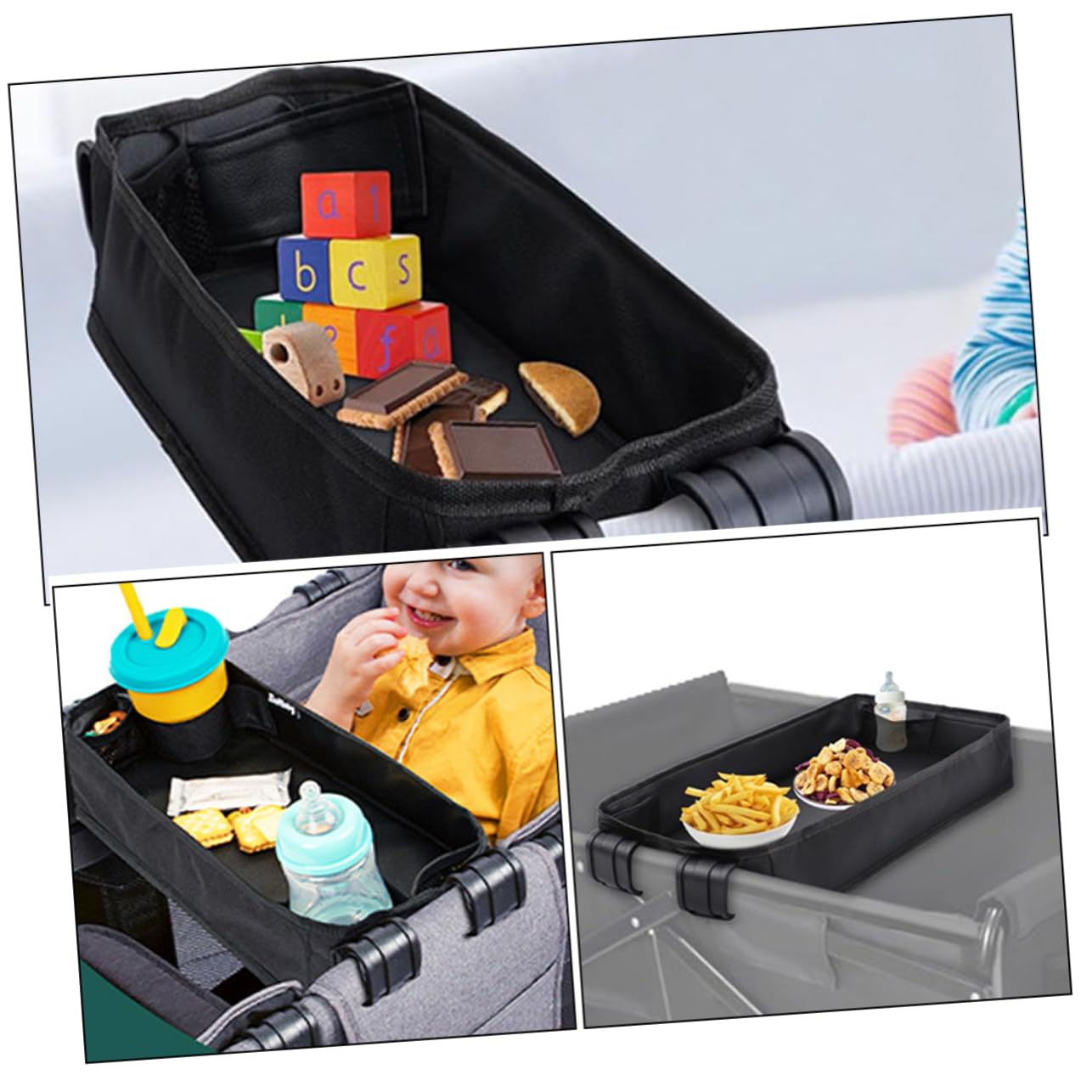 VANZACK Kinderwagen Snacktablett Mit Becherhalter Und Handyhalterung Zubehör Aus Robustem Canvas Leicht Zusammenklappbar Für Vielseitige Nutzung Reisen Und Ausflügen