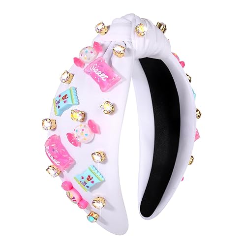 Miniatura 8 de Diadema anudada para mujer, con diseño de piruleta, dulces, con cristales adornados con nudo superior, diadema ancha para el cabello, turbante