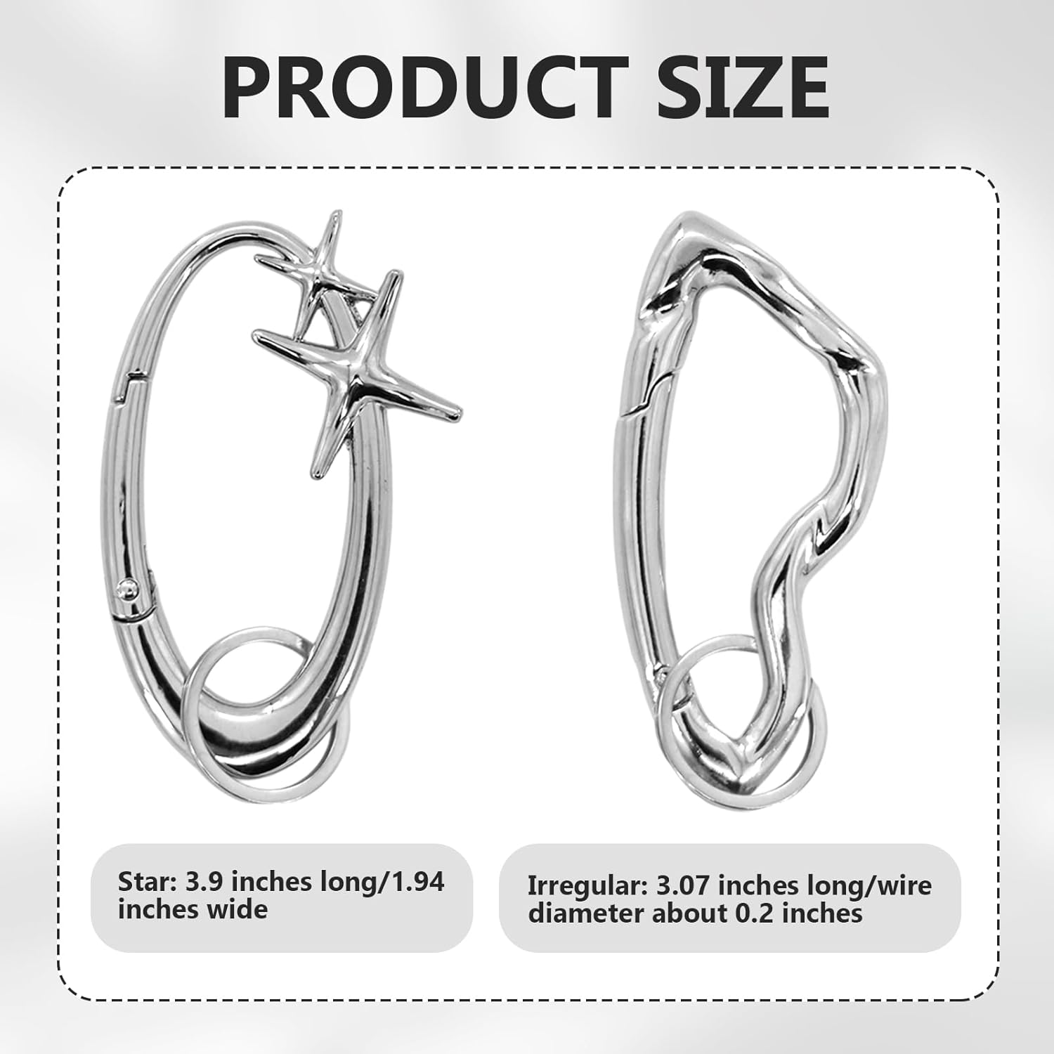 Y2k Cool Carabiner 2pcs Extra-Large Shiny Chrome Karibiner, Cute Star Steel Heavy Duty Starfish Carabiner Belt Loop Clip Irregular Fashion for Men&Women Backpacks Keys Purse Charms Gifts - Image 2