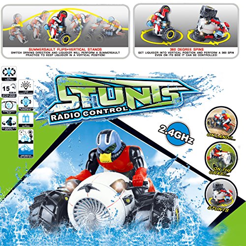 Fistone RC Car High Speed Spinning Stunt Car 2.4G Remote Control Amphibious Motorcycle Drives on Land and Water Vehicle Toys for Kids