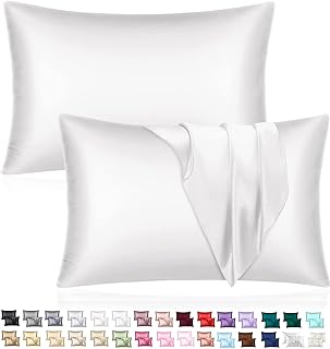 Mulberry Satin Silk Pillowcase for Hair and Skin - Soft Breathable Smooth Both Sided Silk Pillow Cover Pair - Standard Siz...