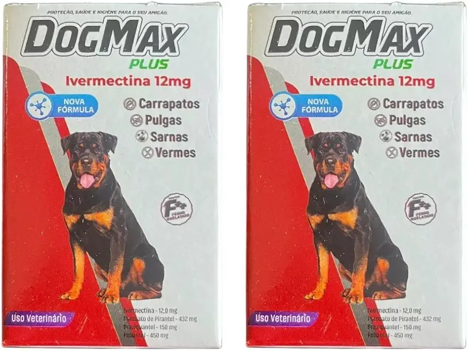 DogMax Plus - Ação 4 em 1 - Remédio para pulgas, carrapatos, vermes e sarna 8 Comprimidos 60kg