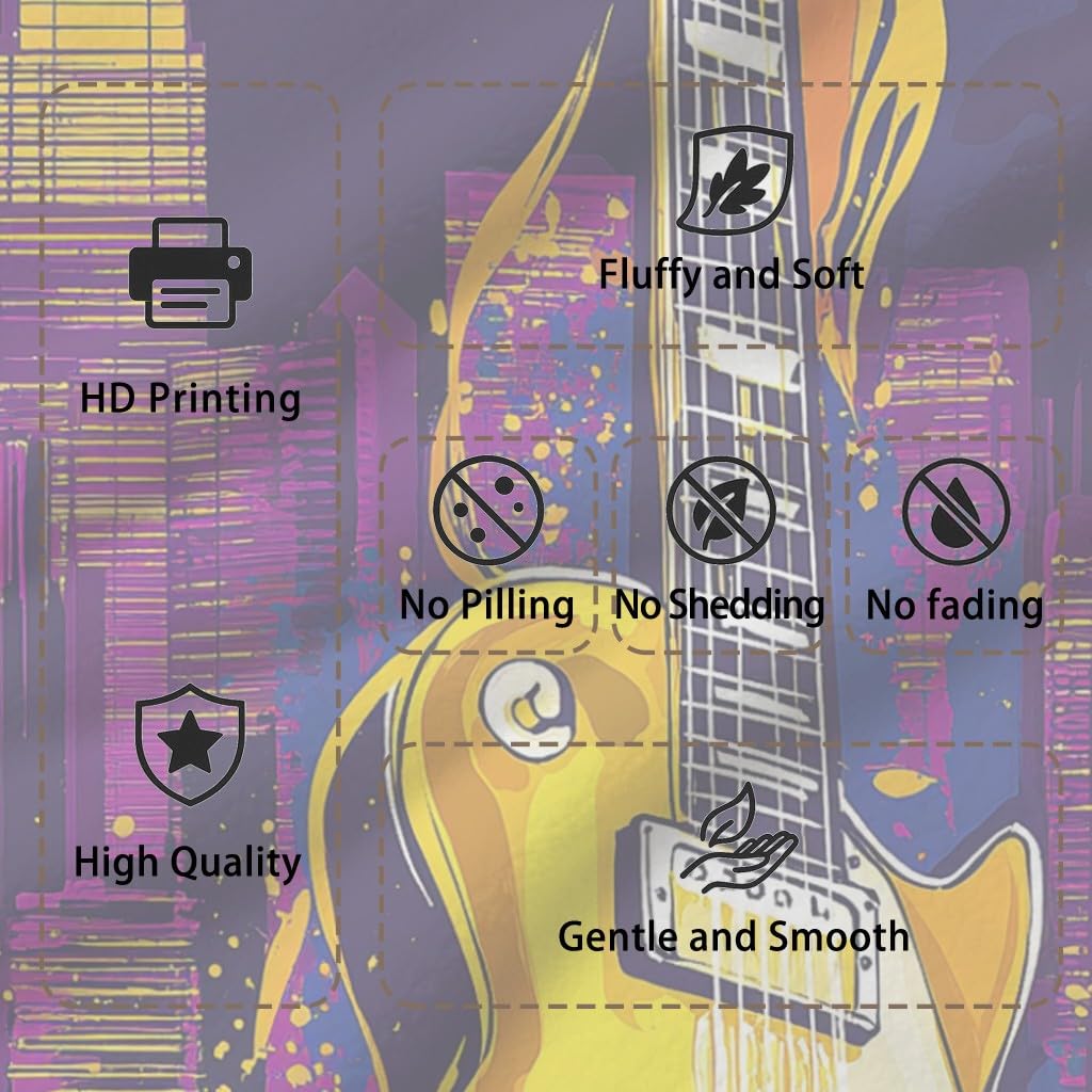 Coperta in flanella con musica rock, Urban Dynamic chitarra elettrica, morbida, per letto, divano, divano, coperta soffice in microfibra, per bambini e adulti, 200 x 200 cm, blu