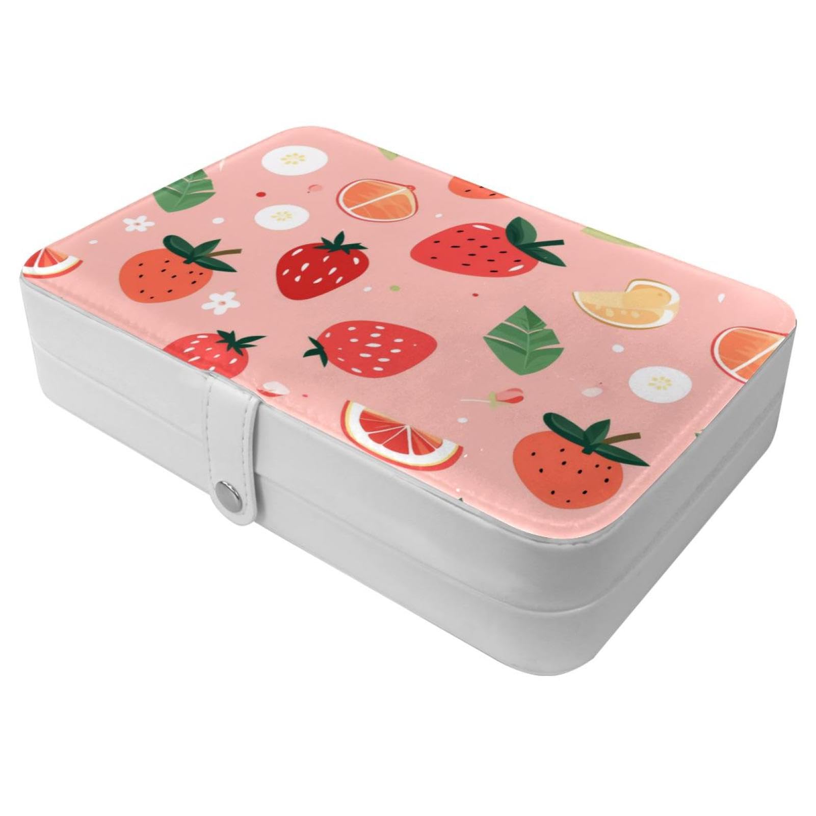 Boîte à bijoux de voyage portable motif fruits rouges pour bagues et colliers