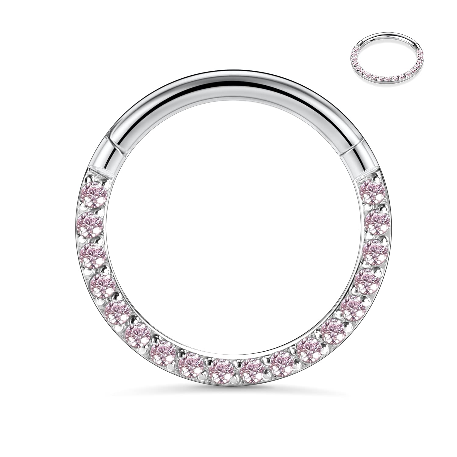 hengkaixuan 16G Conch & Septum Piercing Jewelry - Daith Clicker & Hoop Earring - Surgical Steel Nose Ring - Gold 6mm CZ Opal — view 45