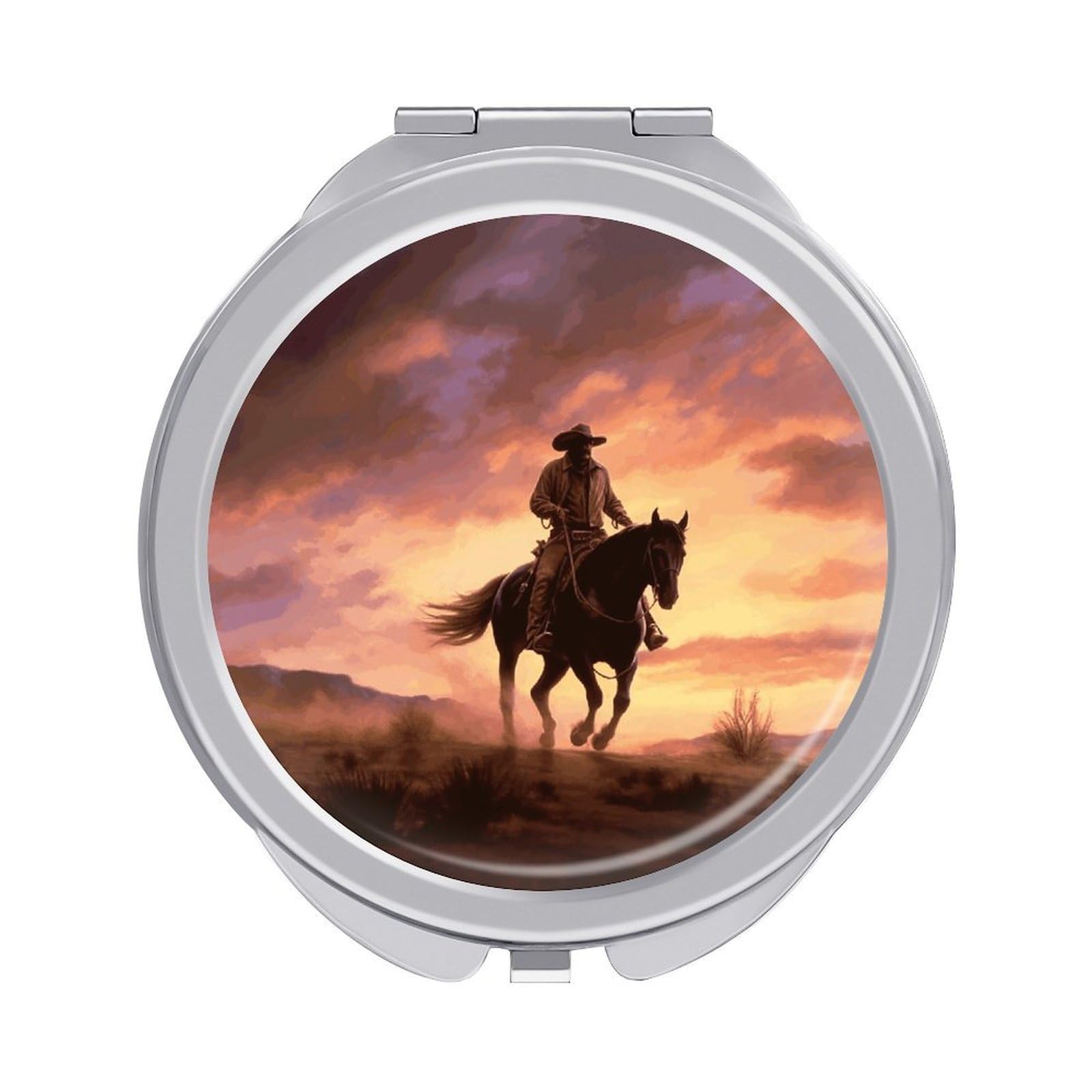 FekiLoot Cowboy West Travel Makeup Mirror 2 X /1 X Magnifying Slim Pocket Mirrors Compact for Purse Travel Makeup Mirrors for Pocket, Handbag, Purse Women Gift