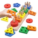 Montessori Toys for 1 2 3 Year Old - Wooden Baby Stacking Toys Sensory Educational Shape Sorter Color Sorting Toy for Toddlers 1-3, Christmas Stocking Stuffers Birthday Gifts for Baby Girls Boys Kids