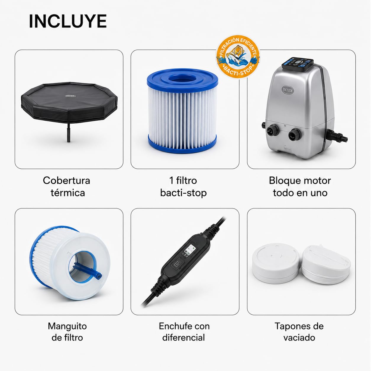 Nixspa SPA Exterior Hinchable semirrígido 5-6 Personas 193 x 193 x 73 cm con 100 chorros de Burbujas, Calentamiento hasta 42°C y filtración silenciosa