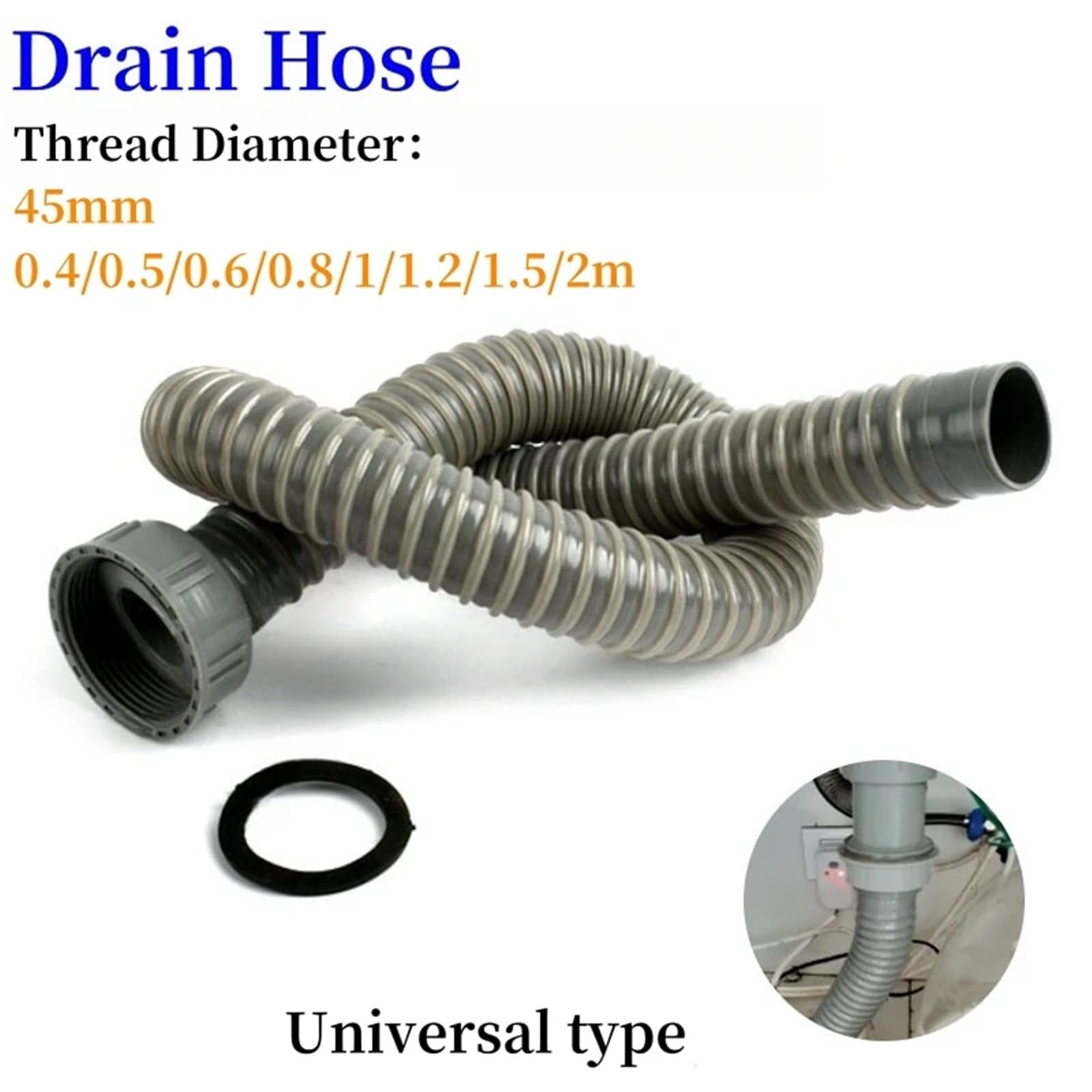 2 Stück 45 mm bis 0,4 ~ m Ablaufschlauch for Küchenspüle, Geschirrspüler, Badezimmerzubehör, universeller Typ, verlängertes Abflussrohr for den Haushalt(45mm-0.8m)