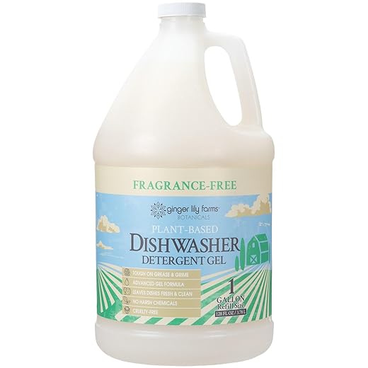 Ginger Lily Farms Botanicals Plant-Based Dishwasher Detergent Gel, 100% Vegan & Cruelty-Free, Fragrance-Free, 1 Gallon (128 Fl Oz) Refill