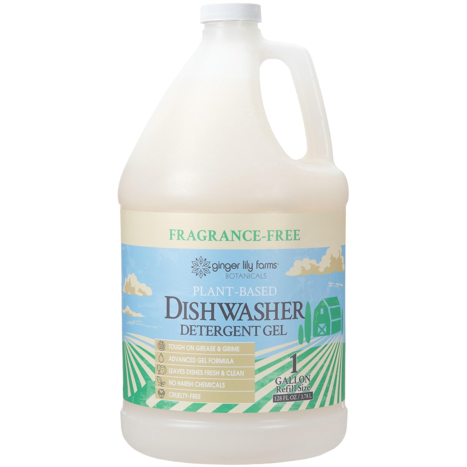 Ginger Lily Farms Botanicals Plant-Based Dishwasher Detergent Gel, 100% Vegan & Cruelty-Free, Fragrance-Free, 1 Gallon (128 Fl Oz) Refill