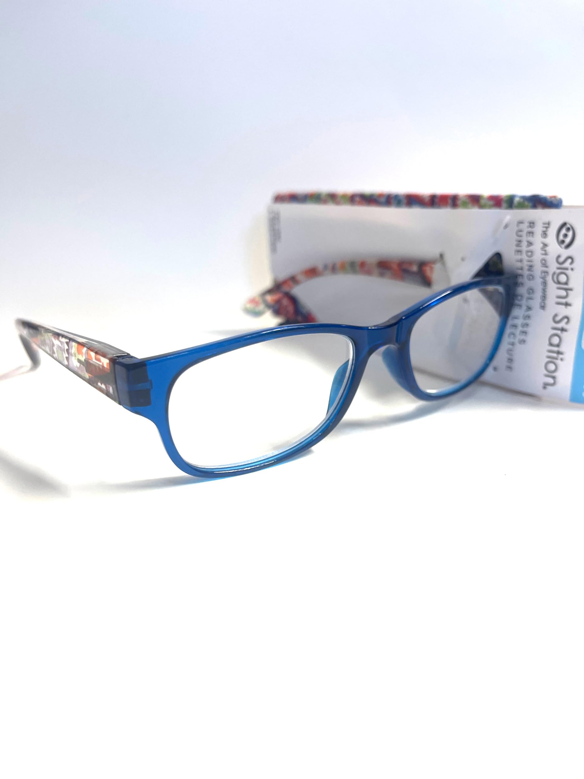 Foster Grant Sight Station Makayla Reading Glasses blue with multicolor temples +2.00