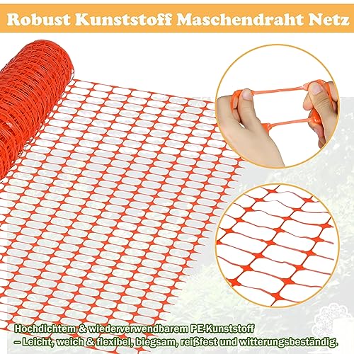 SUBTLETY 30㎡ Absperrzaun Kunststoff Sicherheitsschranken Hundezaun Plastik Maschendraht Netz Nutztierzäune Aufgerollter Gitterschutzzaun Sicherheitszaun Warnnetz für Garten Pool Camping Ranch (1x30m)