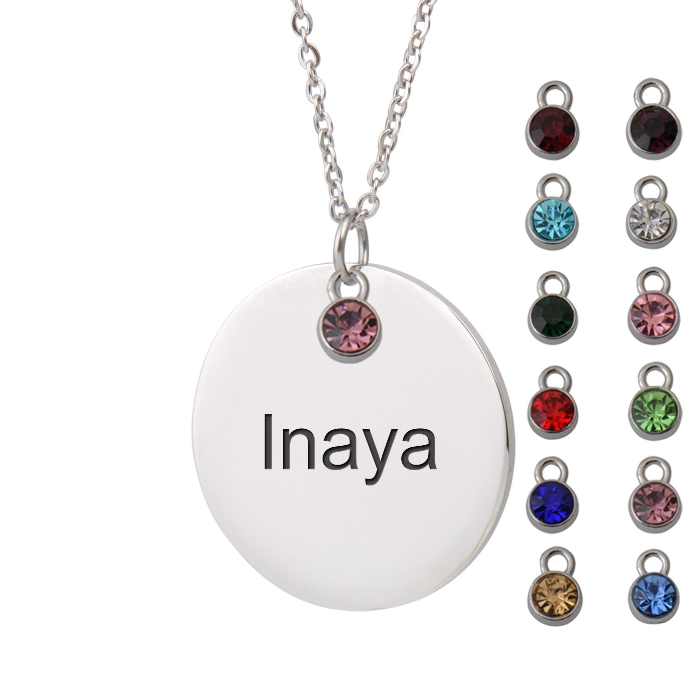 HUAN XUNCustom Name Necklace with Birthstone Engraved Disc Monogram Initial