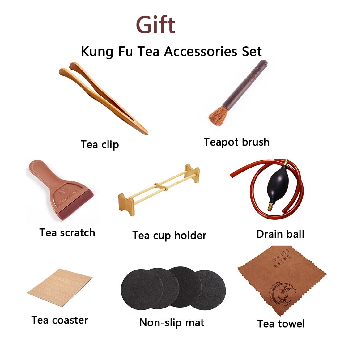 Bandeja de Piedra con Orificio de Drenaje y 8 Accesorios para Juego de té Kungfu (50 x 25 x 3 cm)