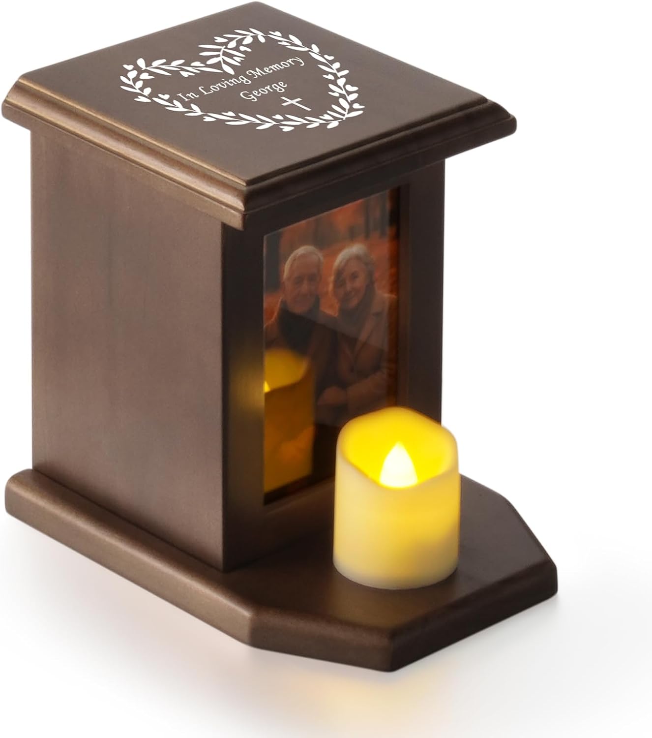 Customized Urns for Human Ashes Medium Cremation Urns Wooden Keepsake Urn for Ashes, Memorial Decorative Handcrafted Urns, Wooden Box and Casket for Adult Male Female Burial Funeral with Photo Frame